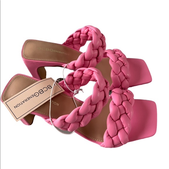 Woven Braided 2 Strap Square Toe Dress Sandals Heels - Picture 7 of 7